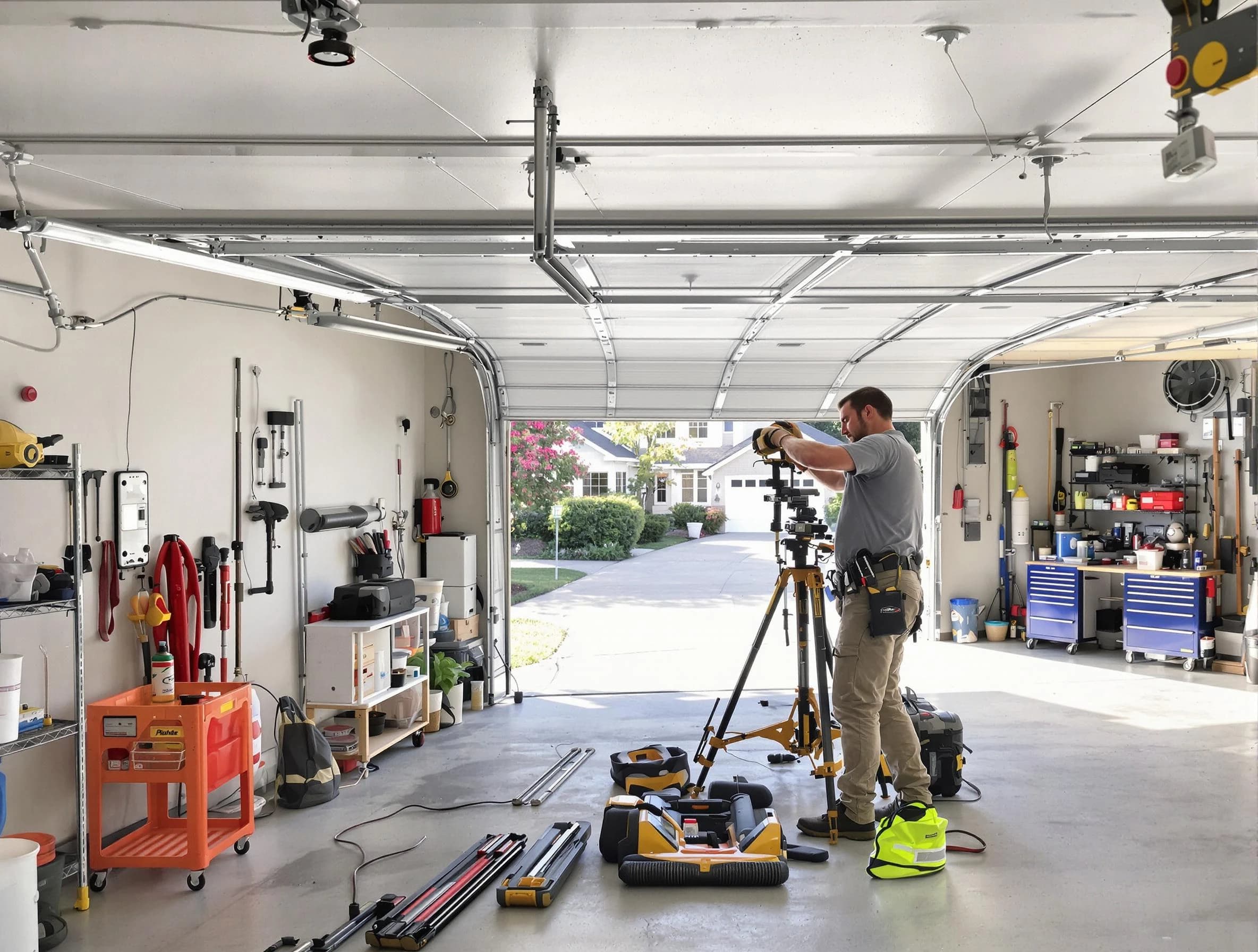 College Park Garage Door Repair specialist performing laser-guided track alignment in College Park